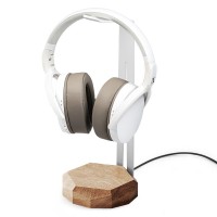 Wood Headphone Stand with QI Charger 15W - White - Oak