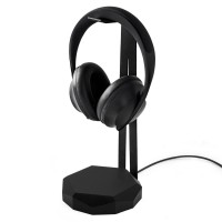Wood Headphone Stand with QI Charger 15W - Black - Black Oak
