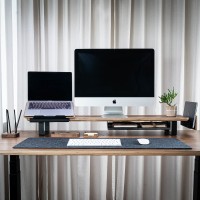 Monitor Stand Desk Shelf Bewood - Black - Oak - Long