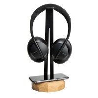 Wood Headphone Stand with QI Charger 15W - Black - Oak