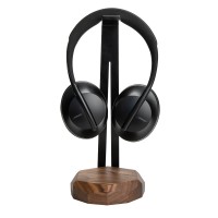 Wood Headphone Stand with QI Charger 15W - Black - Walnut