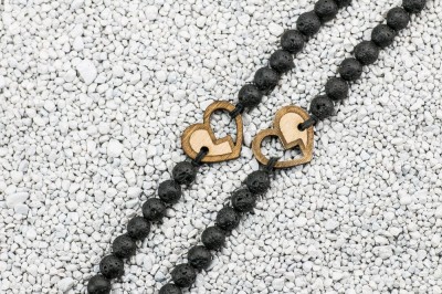 Wooden Bracelet Hearts Anigre Stone (Set of 2 items)