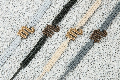 Wooden Bracelet Zodiac Sign  Scorpio  Merbau Cotton
