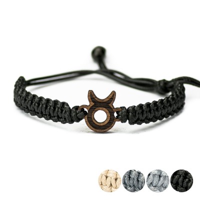 Wooden Bracelet Zodiac Sign  Taurus  Merbau Cotton