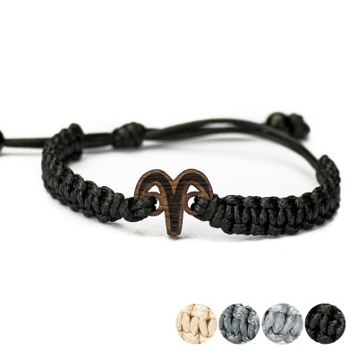 Wooden Bracelet Zodiac Sign  Aries  Merbau Cotton