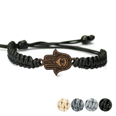 Wooden Bracelet Hamsa Merbau Cotton