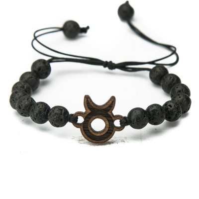 Wooden Bracelet Zodiac Sign  Taurus  Merbau Stone