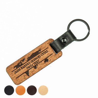 Wooden Personalized Leather Map Keychain Plus Your Text Merbau