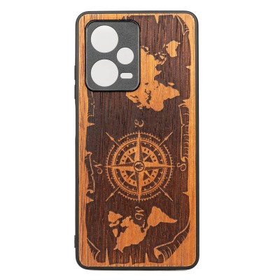 Drewniane Etui Bewood Redmi Note 12 Pro 5G RÓŻA WIATRÓW MERBAU