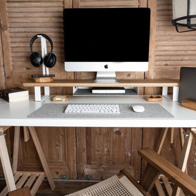 Monitor Stand Desk Shelf Bewood  White  Oak  Long
